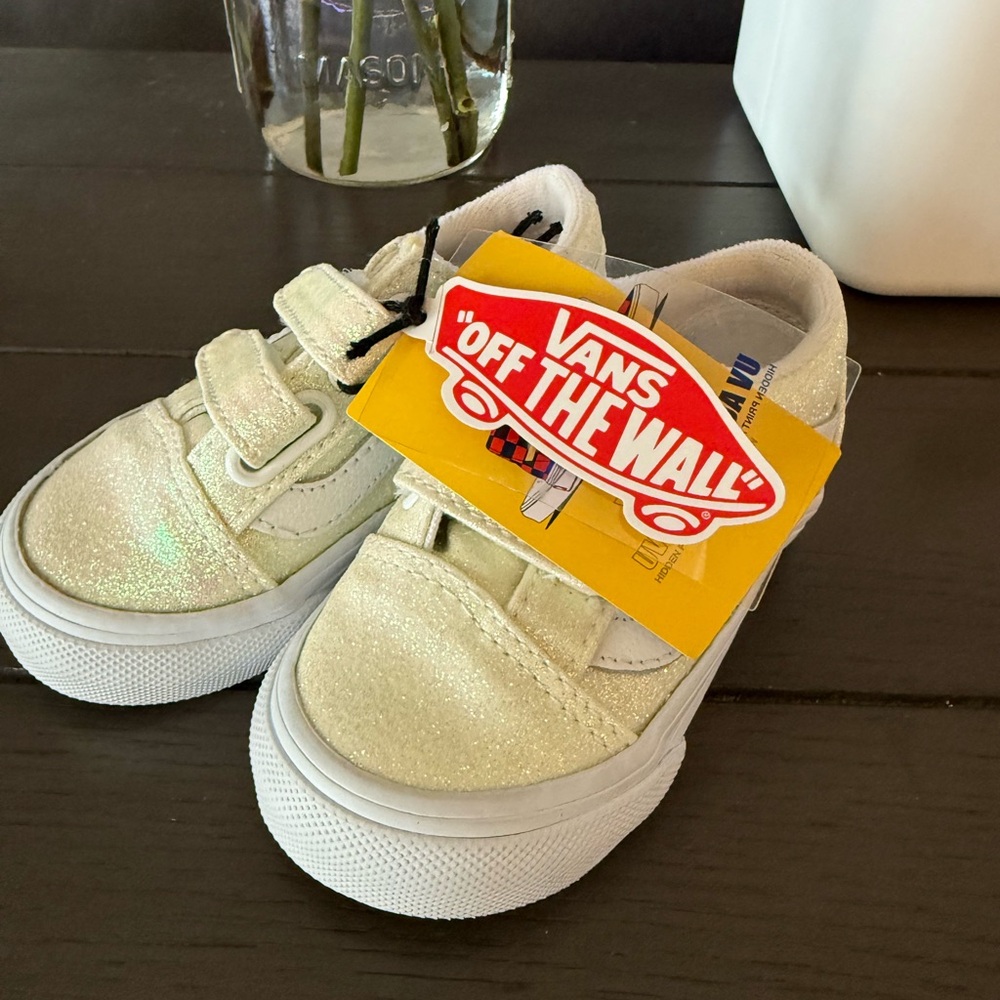 Vans Cream Velcro Sneakers with Canvas Upper